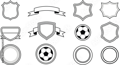 Various outline shapes for badges and emblems with sport balls for design
