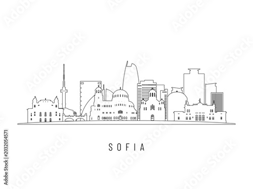 Detailed Sofia skyline vector illustration. Sofia buildings in line art style, perfect for modern designs.