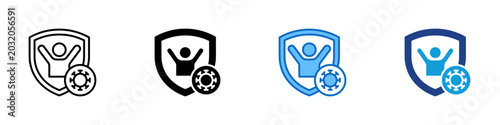 Tableau sur toile Immune Defense Multiple Style Icon Design Vector - Shield with person and virus