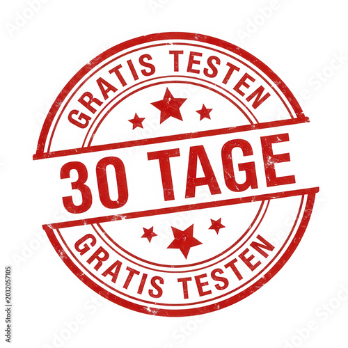 Red rubber stamp with 30 days free trial text in german language isolated on transparent background