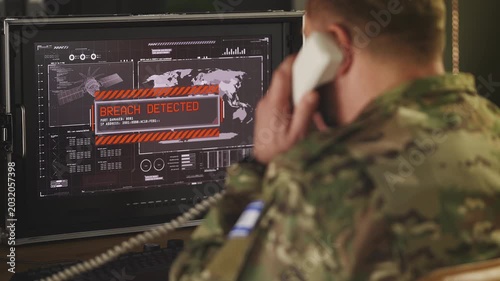 Israeli army officer making urgent phone call during emergency alert situation