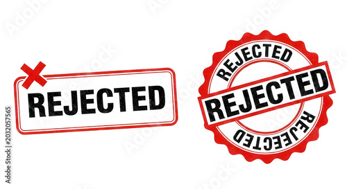 Red rejected rubber stamp marks on a document isolated on transparent background