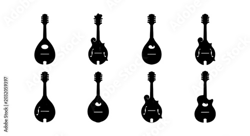 Fotografía String Instrument Silhouettes: Mandolin, Lute, Guitar Icons, Musical Vector Set