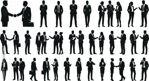 Foto Business people silhouettes set with corporate teamwork communication handshake