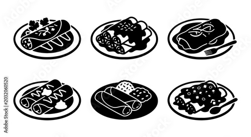 Quadro su tela Mexican Food Icons, Enchilada Vector Set, Traditional Cuisine Graphics