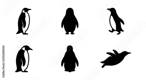 Bild auf Leinwand Penguin Icons Set, Black and White Vector Graphics, Antarctic Wildlife Silhouett