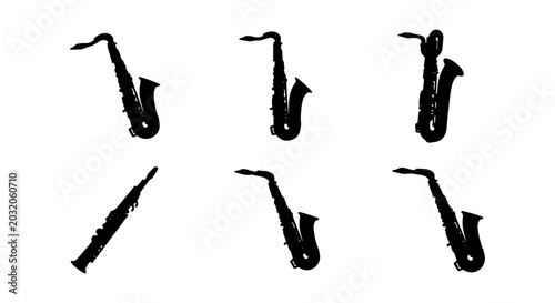 Cuadro en lienzo Saxophone Vector Icons, Jazz Music Instruments, Black Silhouette Graphics