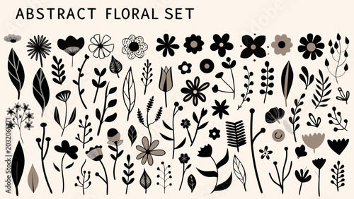 Foto Abstract floral ornament collection a dark toned vector illustration on a pale b