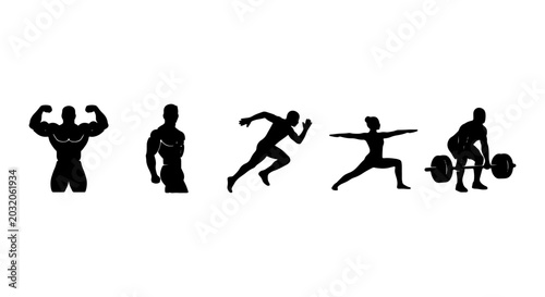 Canvastavla Fitness Icons Vector Set: Bodybuilder, Runner, Yogi, Weightlifter, Silhouette