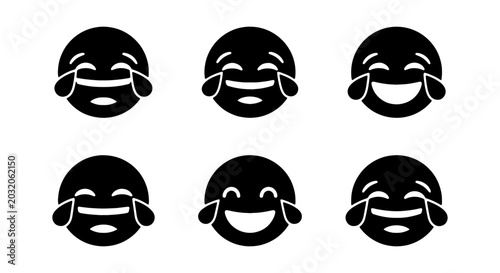 Fotografía Laughing Face Icons, Tears of Joy Emojis, Joyful Expressions, Black and White Ve