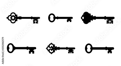 Vintage Skeleton Keys Collection, Ornate Antique Access Icons, Classic Security Symbols