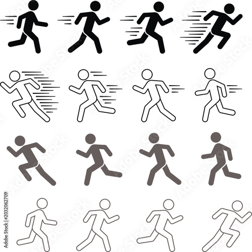Photos PrintRunning man icon set vector isolated on white background flat stick figure