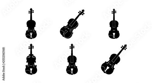 Foto Violin Icons Set: Classic String Instrument Silhouettes, Musical Performance Gra