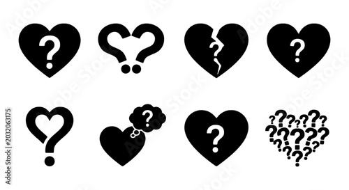 Obraz na płótnie Heart Question Mark Icons, Love Uncertainty Symbols, Relationship Doubt Icons, B