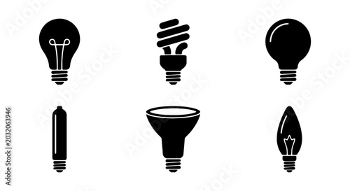Bild auf Leinwand Diverse Light Bulb Icons Set, Energy Saving and Incandescent, Vector Graphics