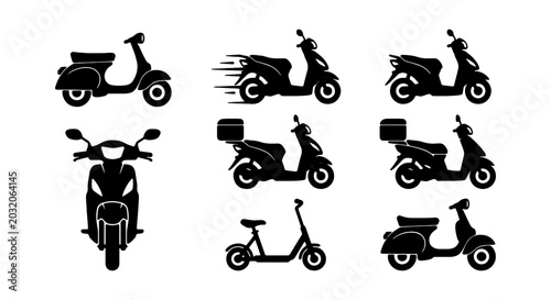Canvas Print Scooter Icons Set: Vintage Mopeds, Modern Scooters, Electric Scooters, Delivery
