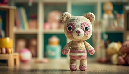 Cute Crochet Panda Bear Toy on a Shelf doll photo