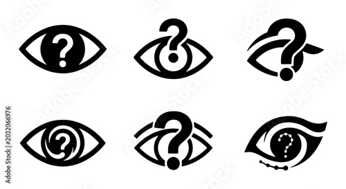Foto Question Mark Eye Icons, Mystery Vision Symbols, Inquiry Gaze Graphics, Doubtful