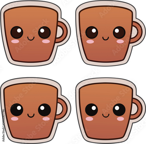 Εκτύπωση καμβά Kawaii smiling coffee mug stickers with rosy cheeks for daily journal decoration