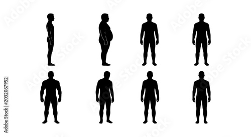 Schilderij op canvas Human body silhouettes, diverse male and female figures, front, side, back views