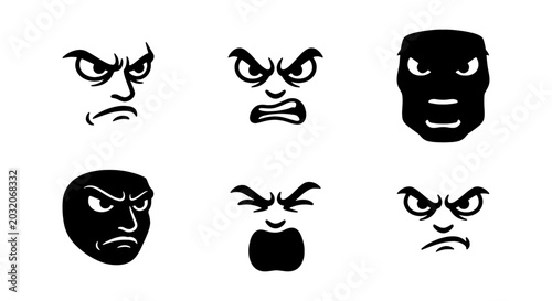 Obraz na plátně Angry face expressions, furious emotion, mad character, black and white vector s
