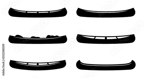 Billede på lærred Canoe vector icon set, six black canoe silhouettes, watercraft graphic elements