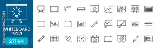 Whiteboard Tools Elements Minimalist Outline Style Vector