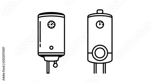 Two black and white line art icons of laboratory flasks with measurement markings isolated on white background