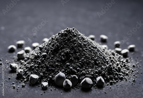 Pile of black ash powder with small charcoal pieces