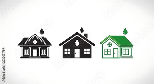 Three Simple House Icons in Line Art Style on White Background