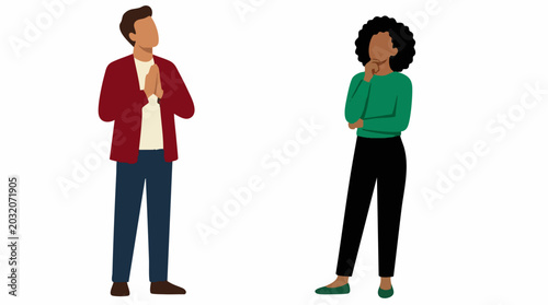 Konstfotografi Illustration of a Man Praying or Pleading and a Woman Thinking