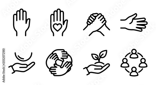 Hand Icons: Support, Care, Unity, Helping, Teamwork, Community, Growth, Connection