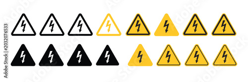 Fotografi High voltage warning sign and lightning hazard icon set symbol vector illustrati