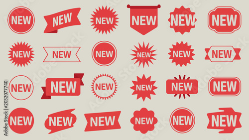 Obraz na płótnie New Sale Badges Collection Red Vector Illustrations On Light Beige Background ar