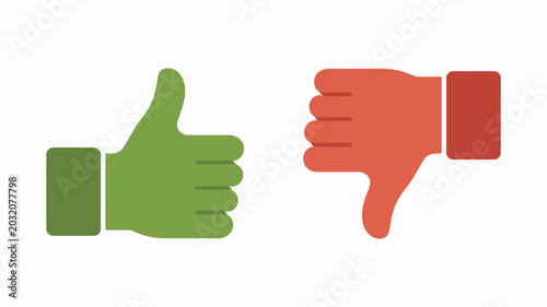 Foto Thumbs up and thumbs down icons on a white background flat vector illustration h