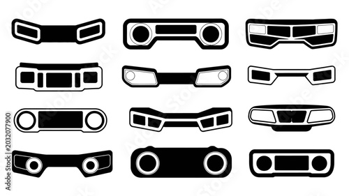 Tableau sur toile Collection of black vehicle exhaust pipe silhouettes on a white background muffl