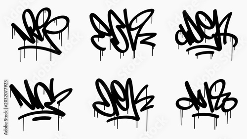 Foto Graffiti lettering designs black vector illustration on a light gray background