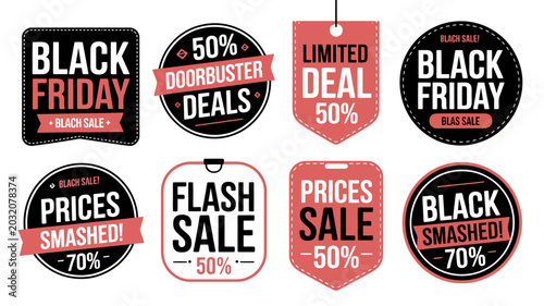 Quadro su tela Black friday sale badges a collection of vector illustrations with discount offe