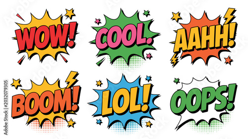 Canvastavla Comic style speech bubbles with exclamations vibrant vector illustration bubble