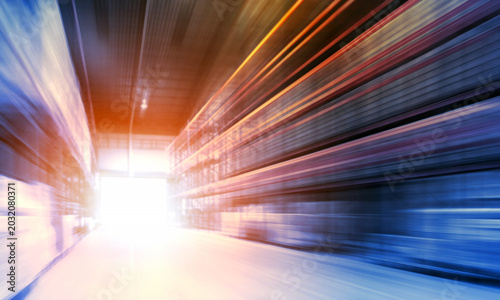 Blurred Warehouse Space for Logistics Industry. Tall Shelf Storage Warehouse. Package Boxes Supplies. Supply Chain Shipment Goods. Distribution Warehouse Shipping, Logistics Transportation