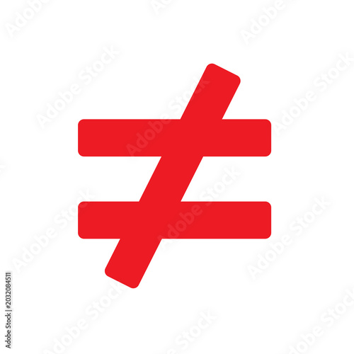 Foto Inequality symbol rendered in a bold red color serves as a visual indicator for mathematical exclusion or difference