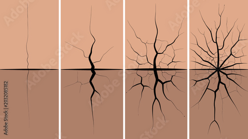 Fotografia Cracked surface illustration with progressive fracturing and brown coloration cr