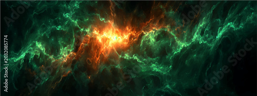 Canvastavla Cosmic nebula glowing vibrant hues orange and emerald, intricate gaseous formations swirling vast expanse dark universe, interstellar cloud