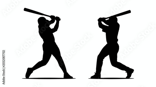 Baseball player silhouettes with bats on a white background bat batsman ballplayer silhouette black sports athlete athletics sporting active action swing