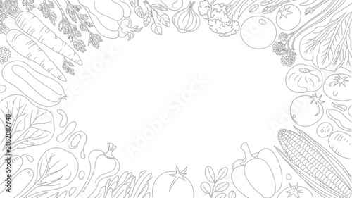 Vegetable Arrangement Line Drawing A Black And White Botanical Illustration vegetables produce garden farm organic fresh healthy food nutrition carrot tomato