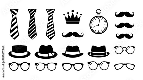 Foto Collection Of Black Silhouettes Ties Hats Mustaches Pocket Watch And Eyeglasses