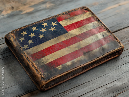 A Timeless Leather Wallet with Patriotic American Flag Motif for Dad