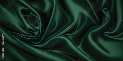 фотографія Elegant Dark Green Fabric Drape - Close-up view of smooth, lustrous dark green fabric arranged in elegant, flowing folds