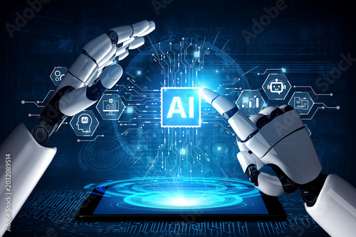 Картината върху платно Artificial intelligence AI assistant concept featuring agentic AI understands voice, analyzes images, and autonomously completes complex AI tasks