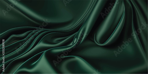 Vászonkép A close up of flowing green fabric with soft folds and shadows creating a smooth